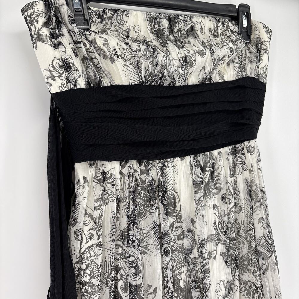 BCBG Maxazria Strapless Dress Size 6 Black And White Long Floral Pattern - Picture 3 of 13